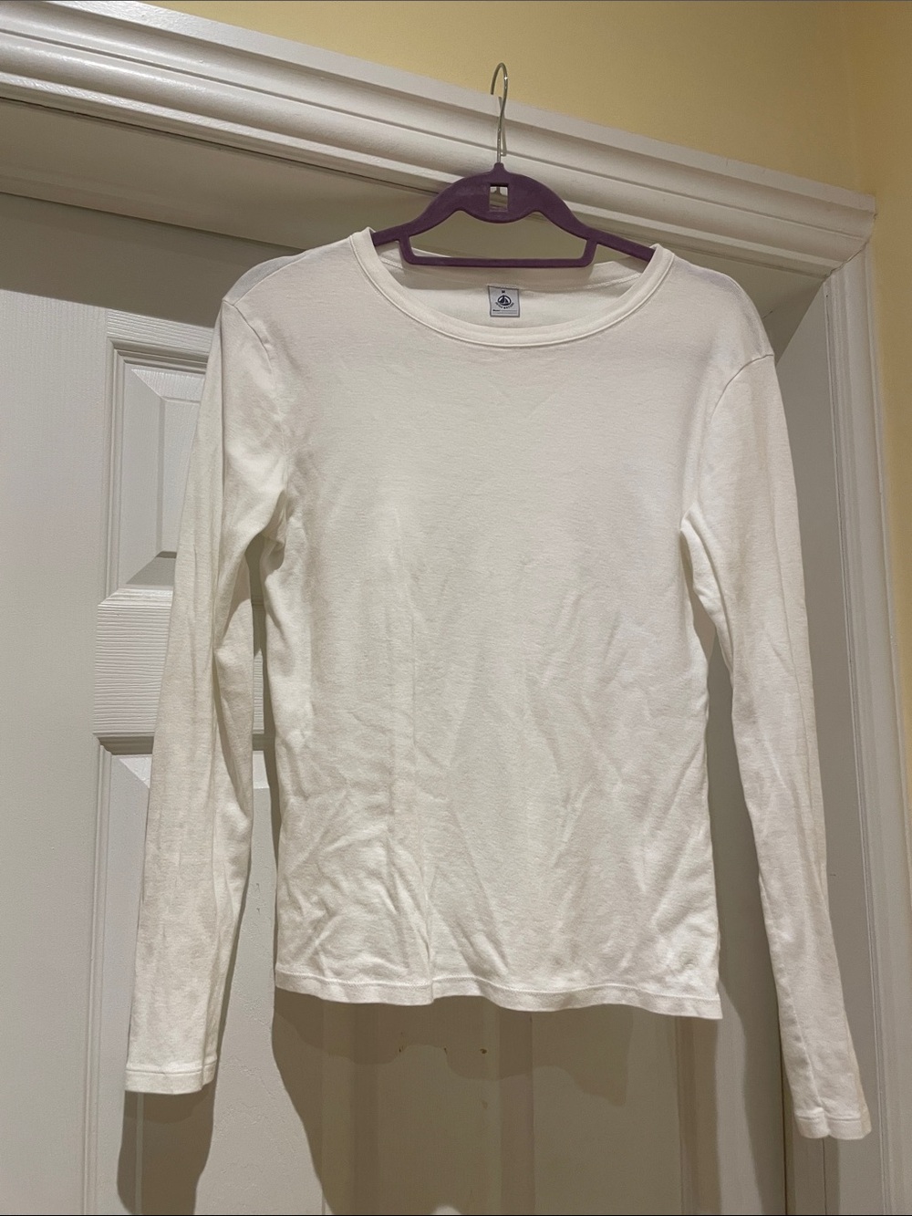 Petit Bateau White Cotton Long Sleeve Tee M Round Neck French Girl Minimalist